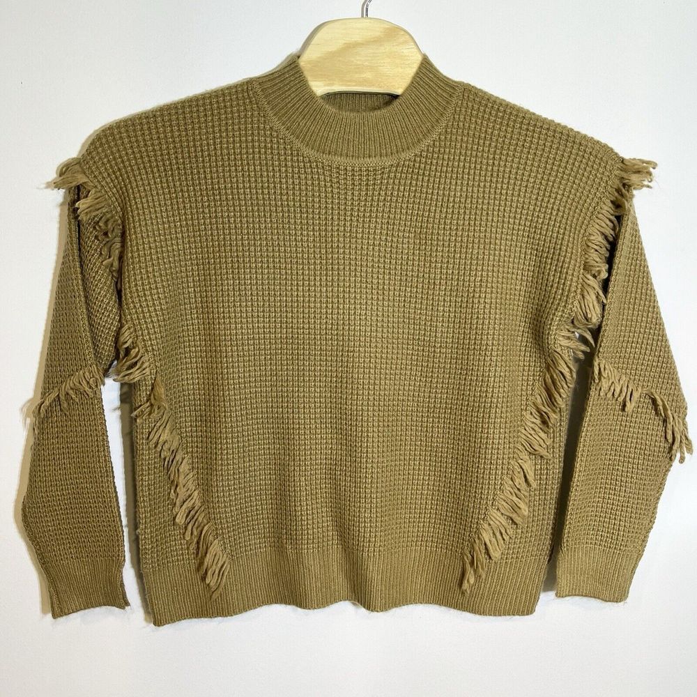 Michael Kors Women's L Fringe Knit Mock Neck Sweater Brown